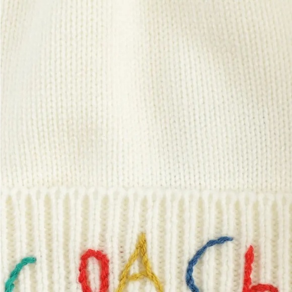 NWT Coach Embroidered Logo Cuff Wool Beanie - Picture 3 of 3